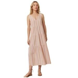 Marine Layer Corinne Stripe Sleeveless Maxi Dress Pink Cream Size Large